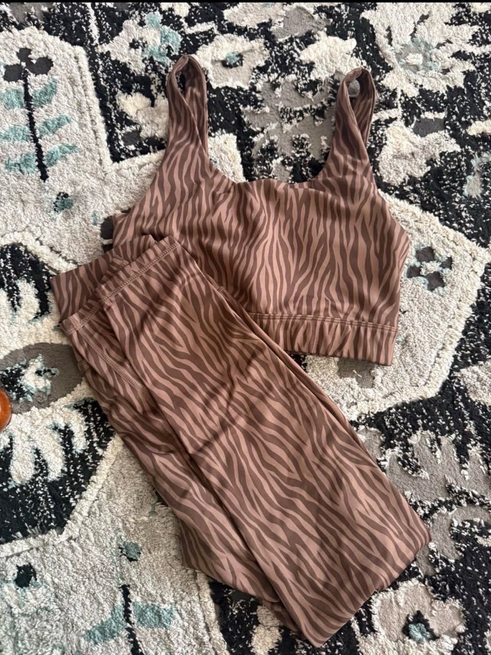 Brown Zebra-Print Leggings & Crop Tank Set - Women